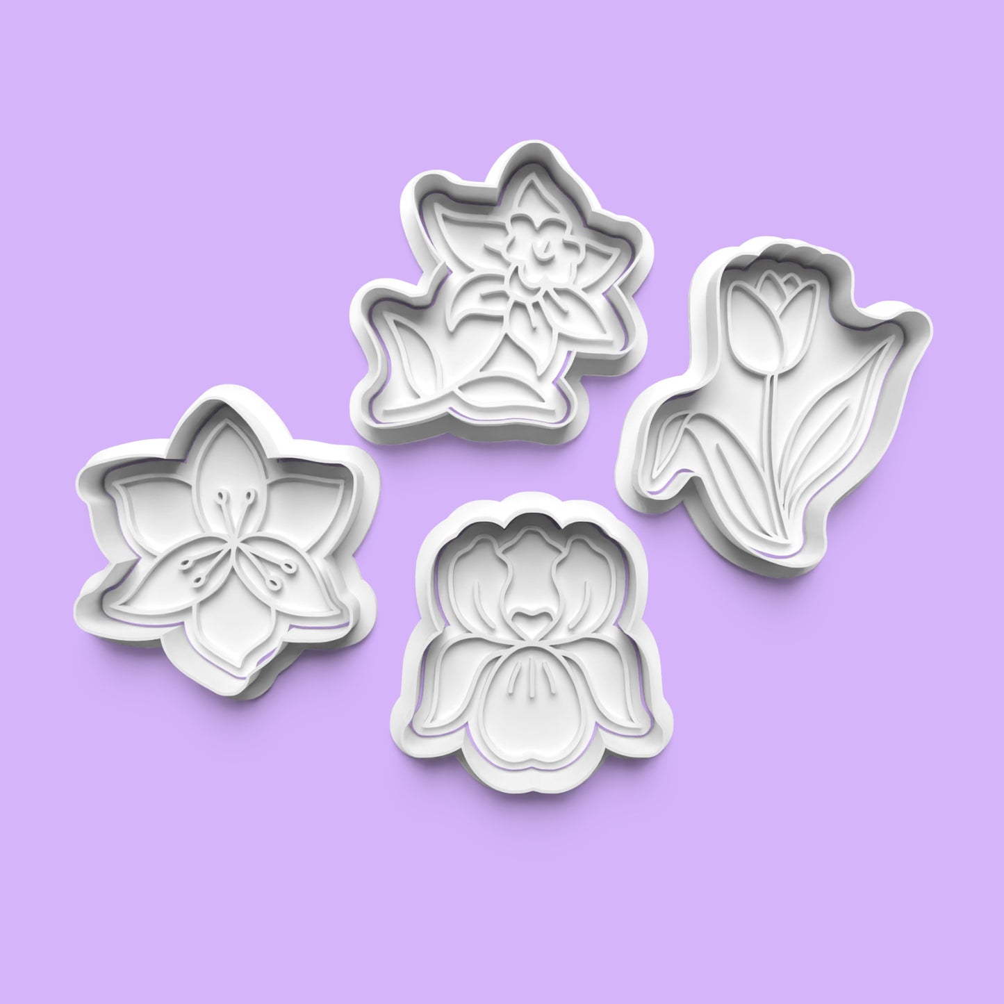 Floral Cookie Cutter Set (4 pcs) | Lily, Iris, Daffodil & Tulip | PLA Baking Tools