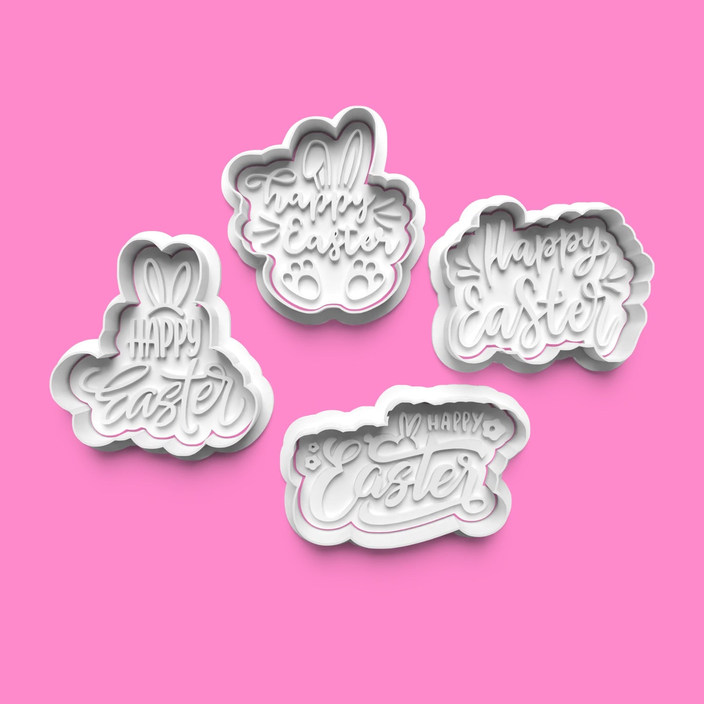 Happy Easter Cookie Cutter Set (4 pcs) | Festive Font Designs | PLA