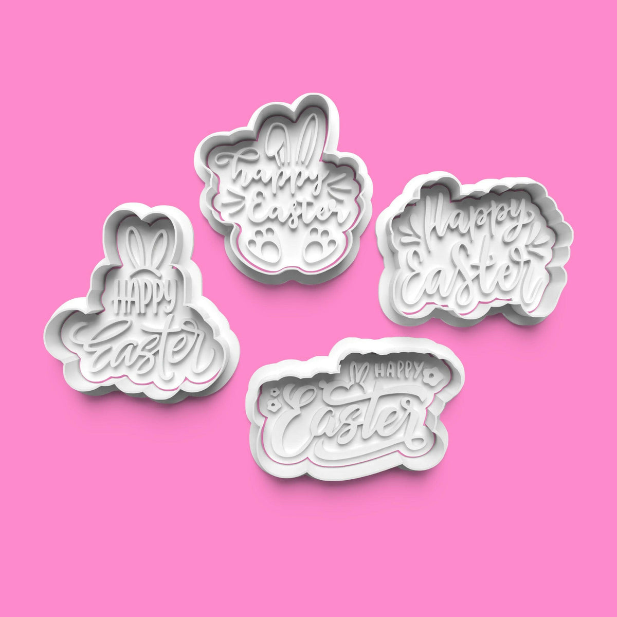 Happy Easter Cookie Cutter Set (4 pcs) | Festive Font Designs | PLA.