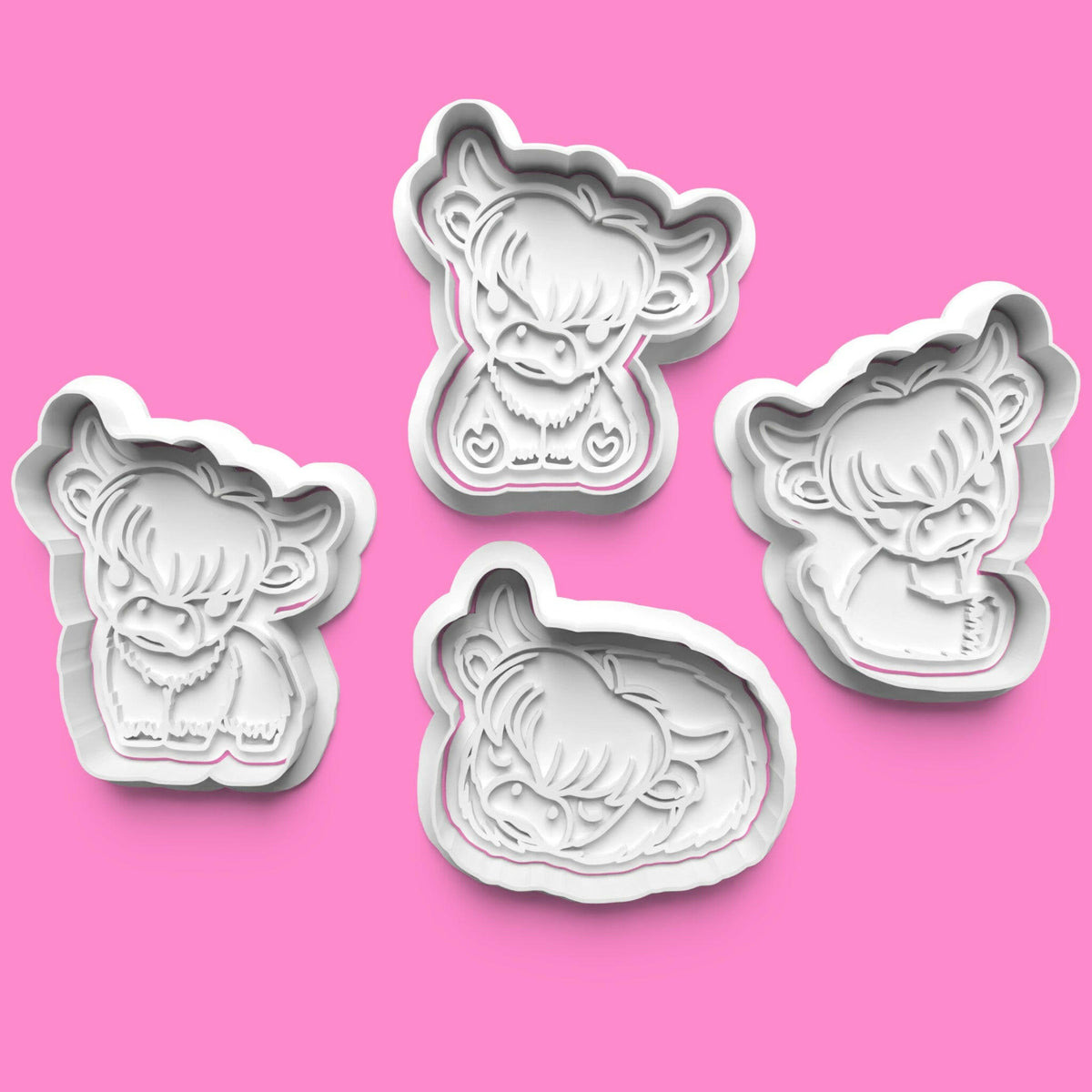 Highland Cow Cookie Cutter Set (4 pcs) | Scottish-Themed Baking | PLA.