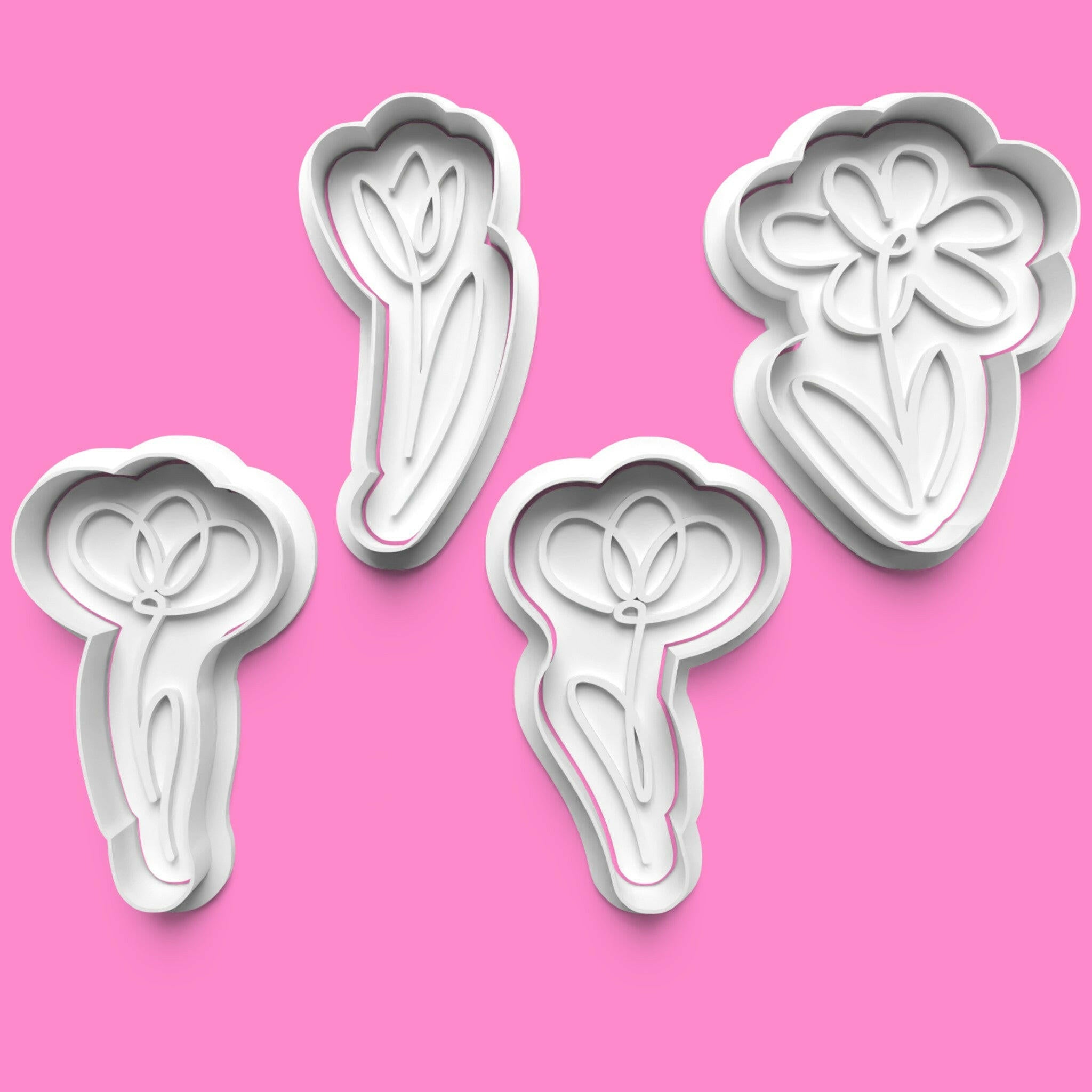 LineArt Flower Cookie Cutter Set (4 pcs) | Elegant Floral Baking | PLA.