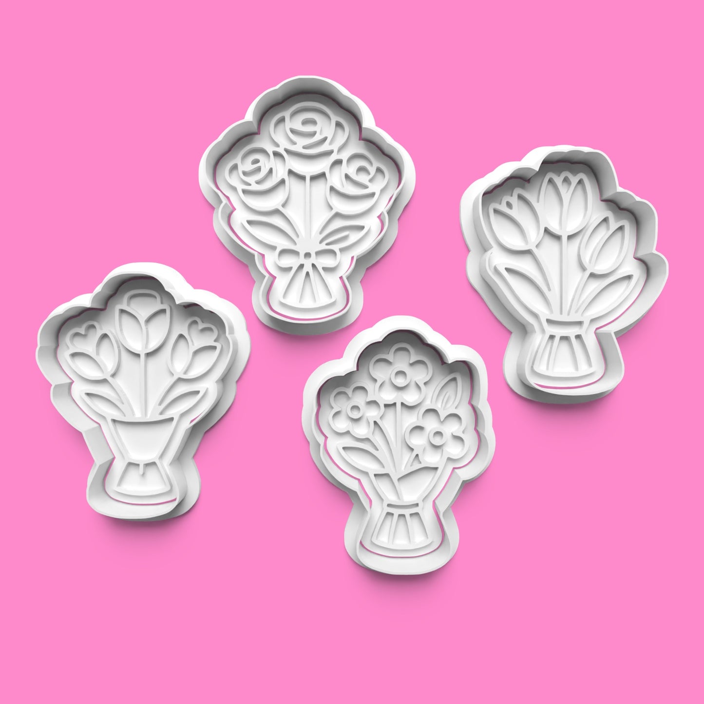 Flower Bouquet Cookie Cutter & Embosser Set – 4-Piece Floral Celebration Collection