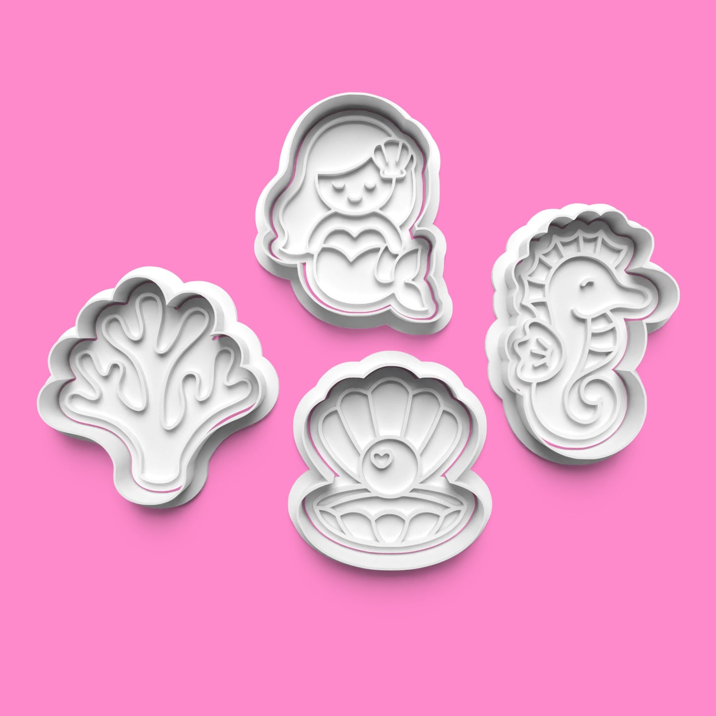 Mermaid Cookie Cutter & Embosser Set – 4-Piece Under the Sea Collection