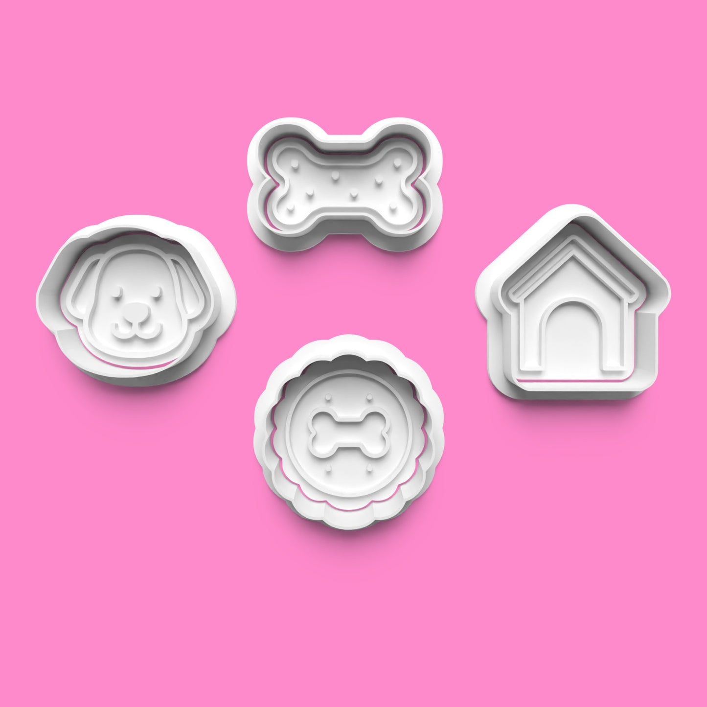 Dog,Kennel, Bone & Bowl Cookie Cutter & Embosser Set – 4-Piece Pet Lover Collection