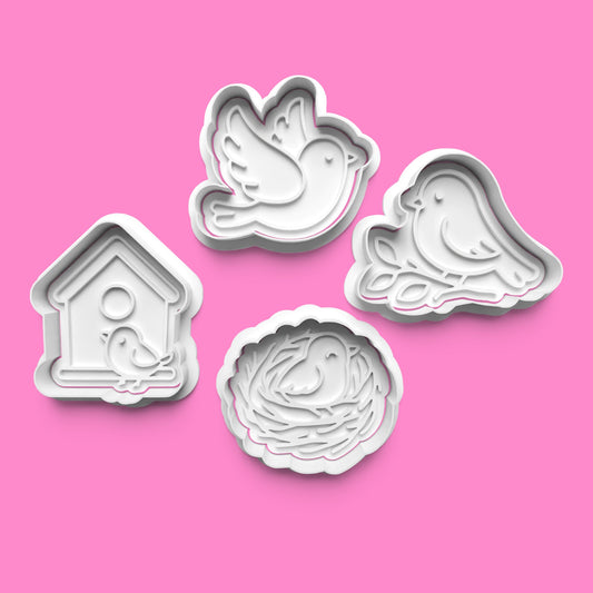 Birds & Nest Cookie Cutters & Embosser Stamps | Nature Baking Set | PLA