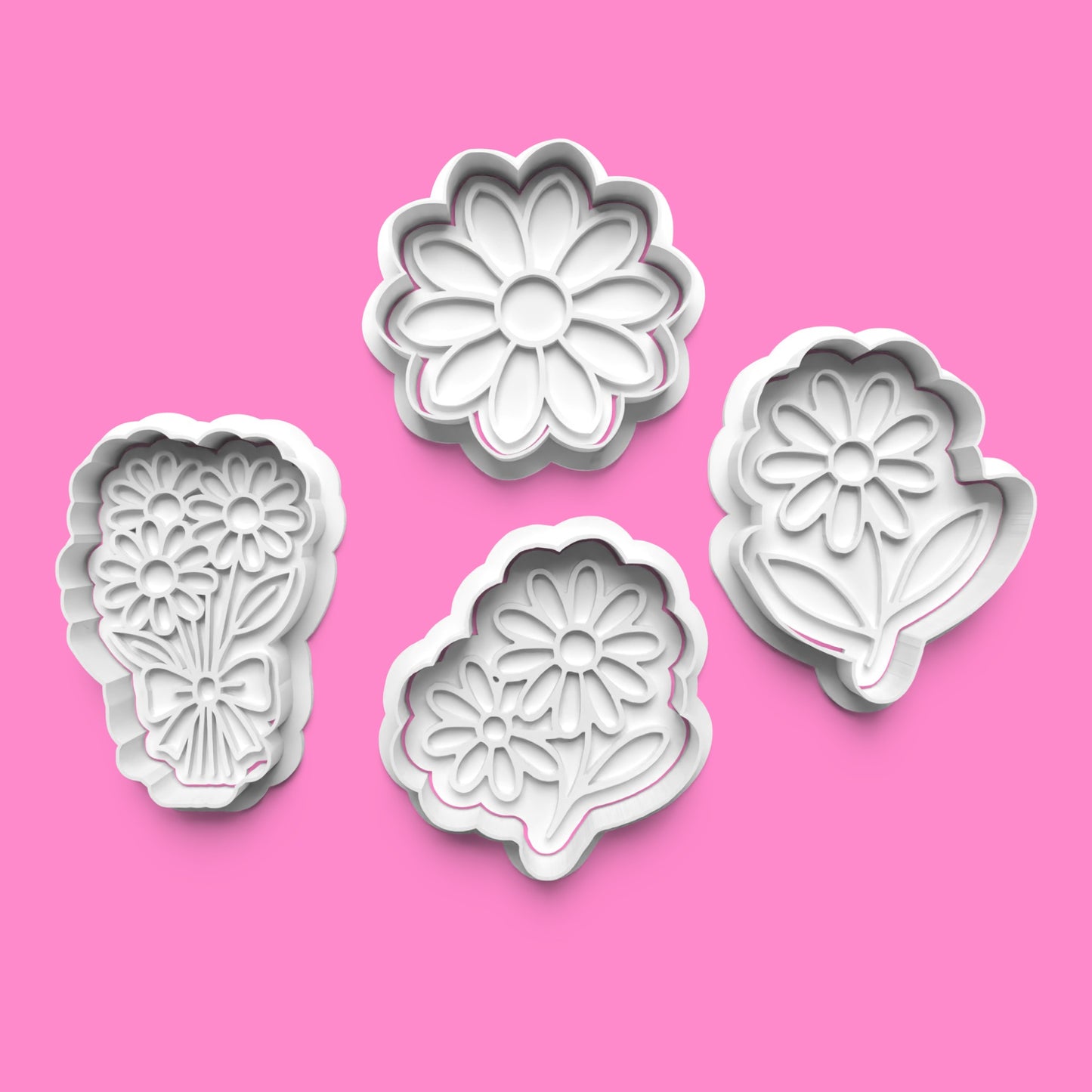 Daisy Flower Cookie Cutter & Embosser Set – 4-Piece Floral Baking Collection