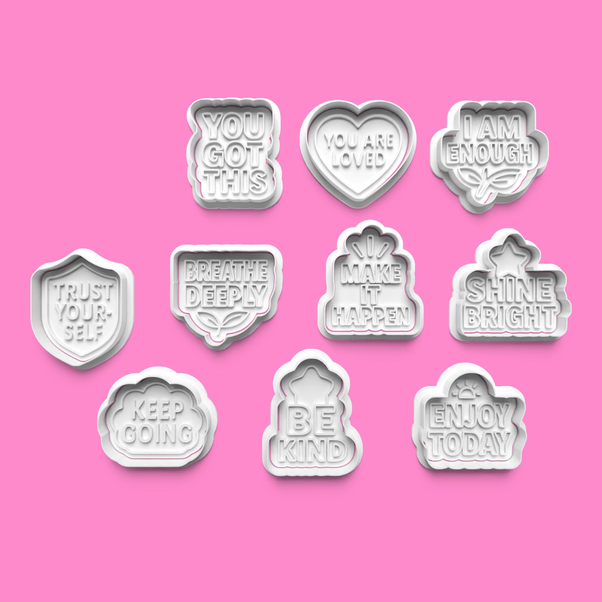 Affirmations Cookie Cutter & Embosser – Positive Quote Set or Individual Designs