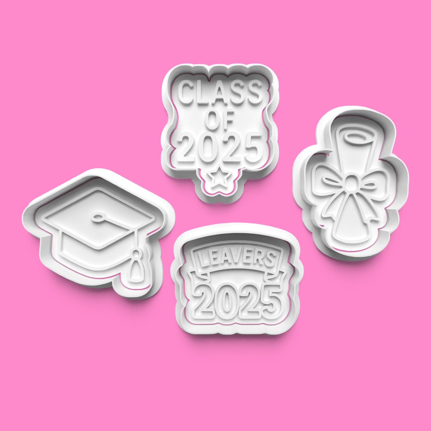 School Leavers 2025 Cookie Cutter & Embosser Set – Graduation Party 4-Piece Collection
