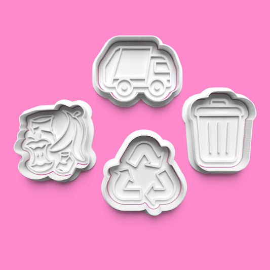 Trash Truck and Can Cookie Cutter & Embosser Set | Fun Waste Disposal Theme | PLA