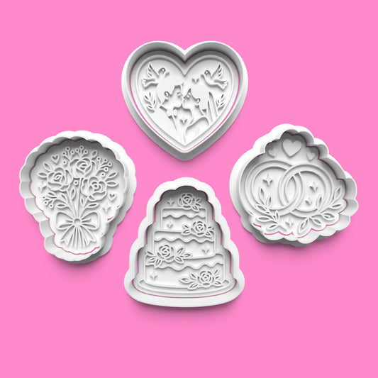Wedding Day Cookie Cutter & Embosser Set – 4-Piece Romantic Baking Collection