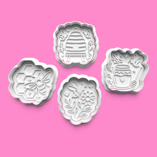 Honey Bee Cookie Cutter & Embosser Set – 4-Piece Bee-Themed Baking Collection