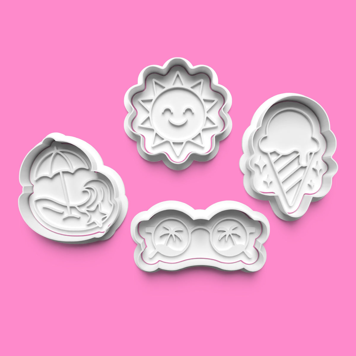Summer Cookie Cutter & Embosser Set – 4-Piece Sunshine & Beach Baking Collection