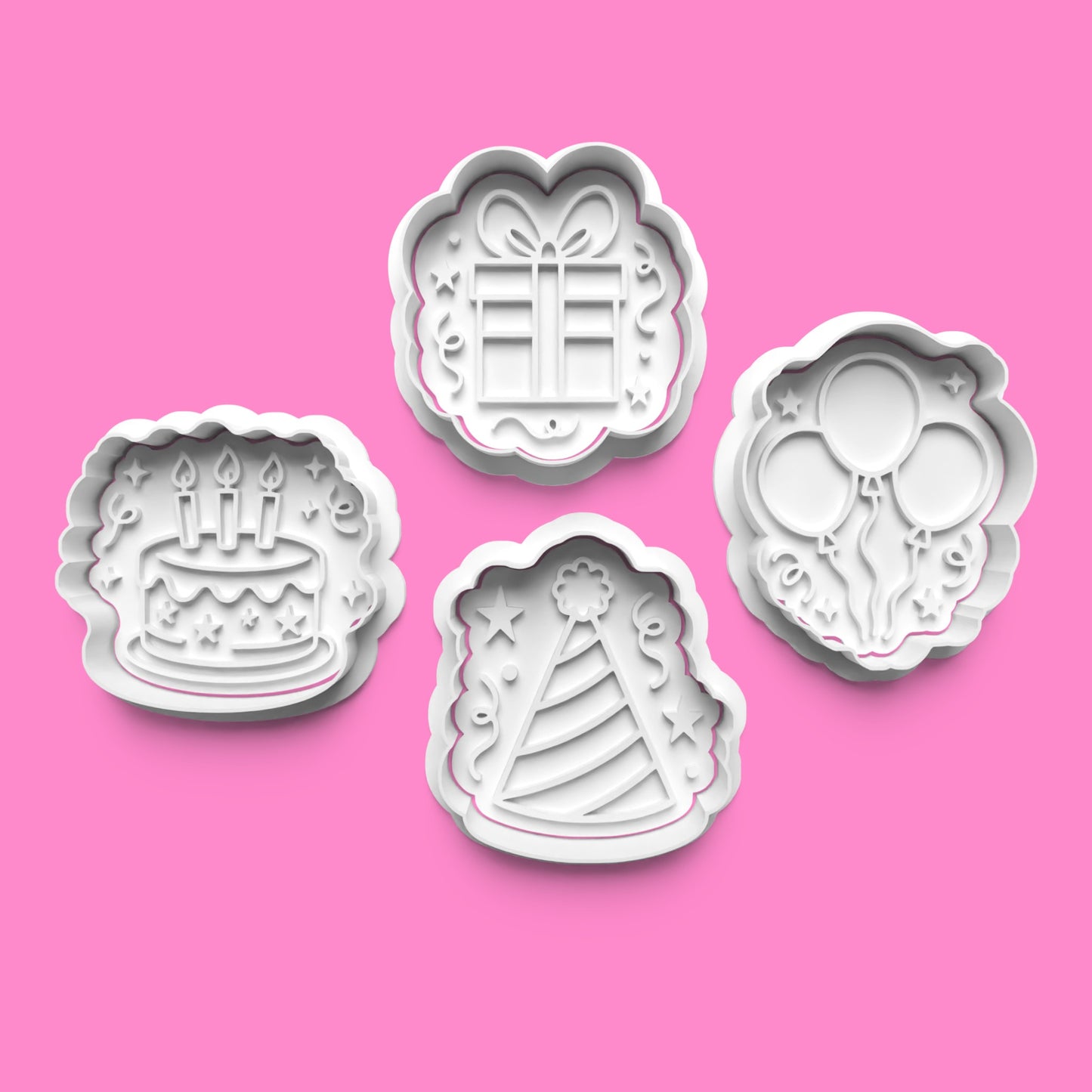 Birthday Cookie Cutter & Embosser Set – 4-Piece Celebration Baking Collection