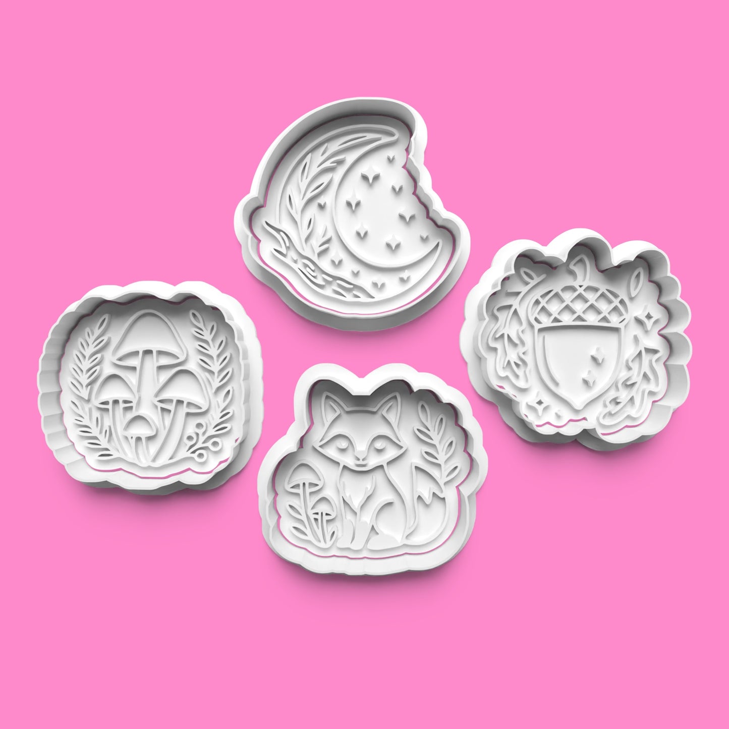 Forest Nature Cookie Cutter & Embosser Set – 4-Piece Woodland Baking Collection