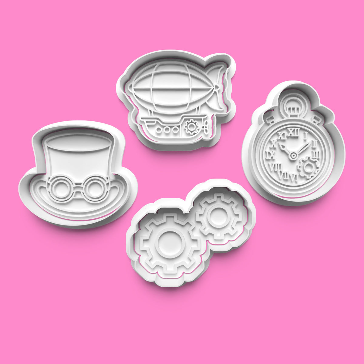 Steampunk Cookie Cutter & Embosser Set – 4-Piece Vintage Mechanical Collection