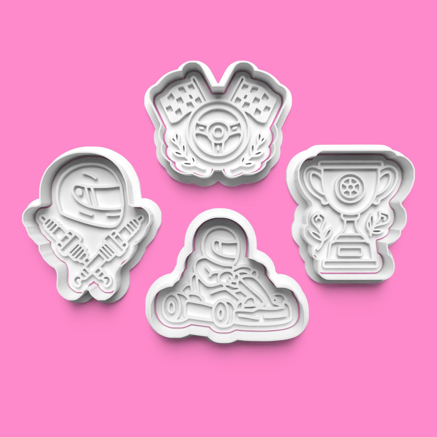 Go-Kart Cookie Cutter & Embosser Set – 4-Piece Racing Party Collection