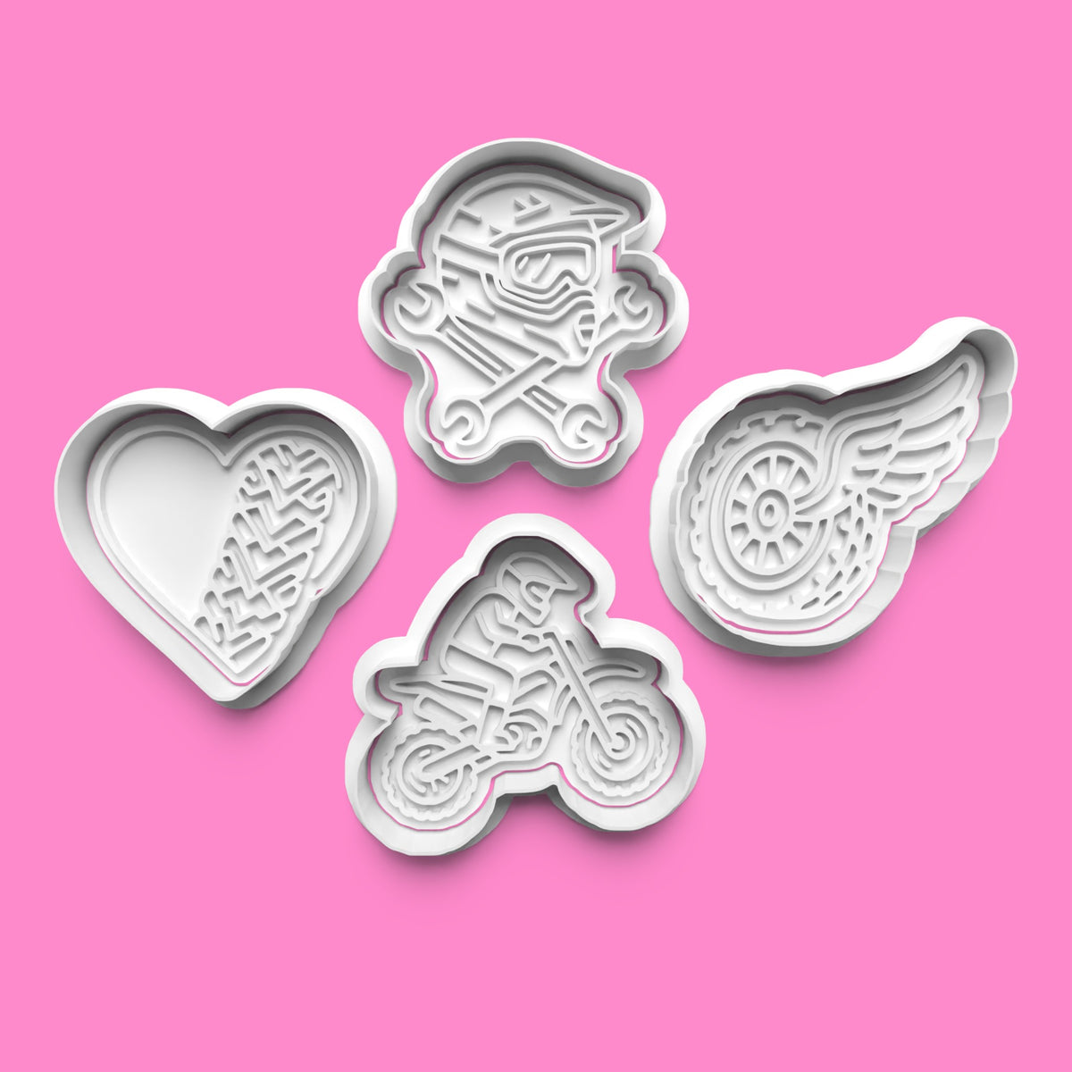 Motocross Cookie Cutter & Embosser Set – 4-Piece Dirt Bike Adventure Collection