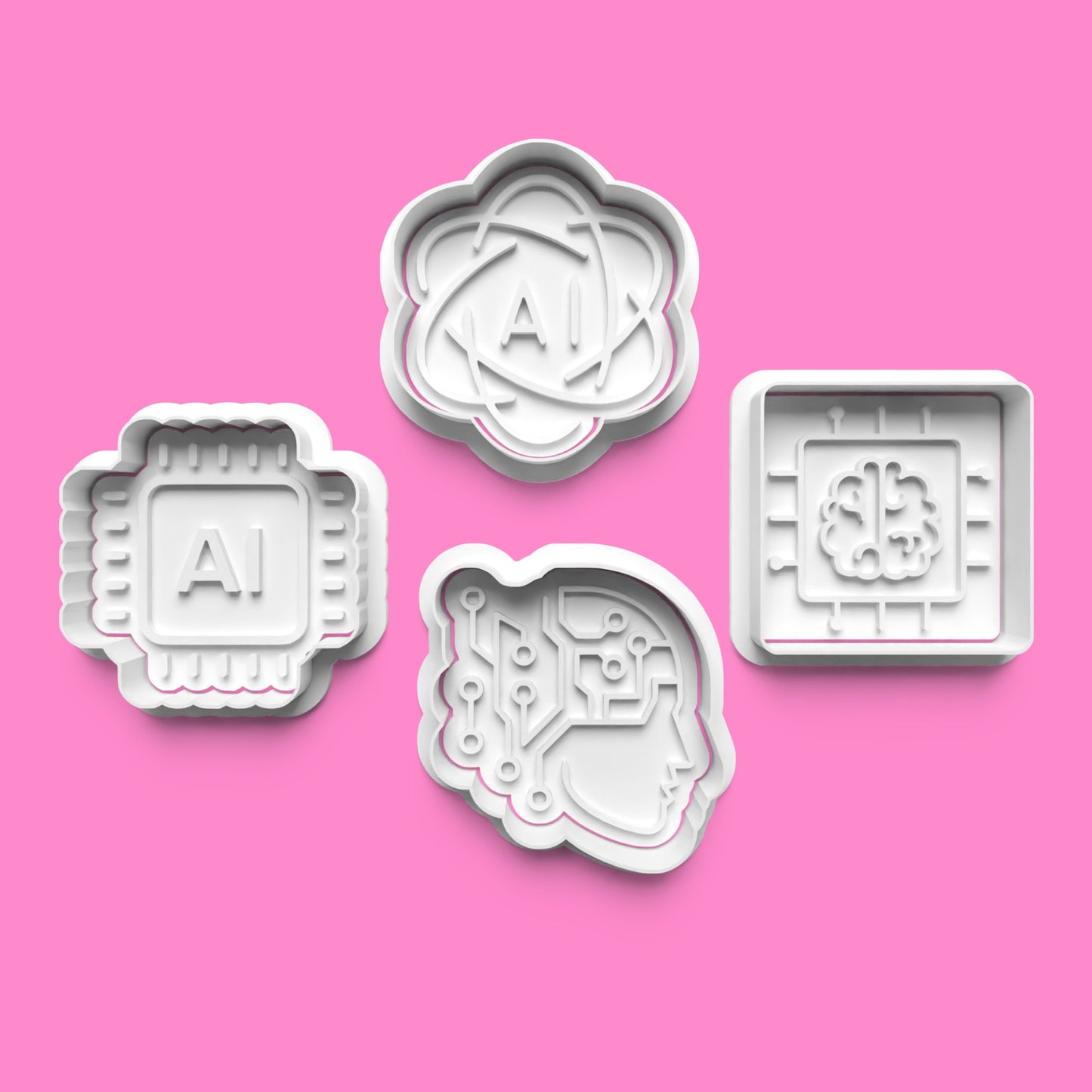 AI Cookie Cutter & Embosser Stamp Set – Futuristic Tech-Inspired Collection