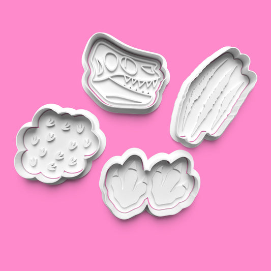 Dinosaur Set 5 – Fossils, Footprints, Claw Marks Cookie Cutter & Embosser Stamp Set