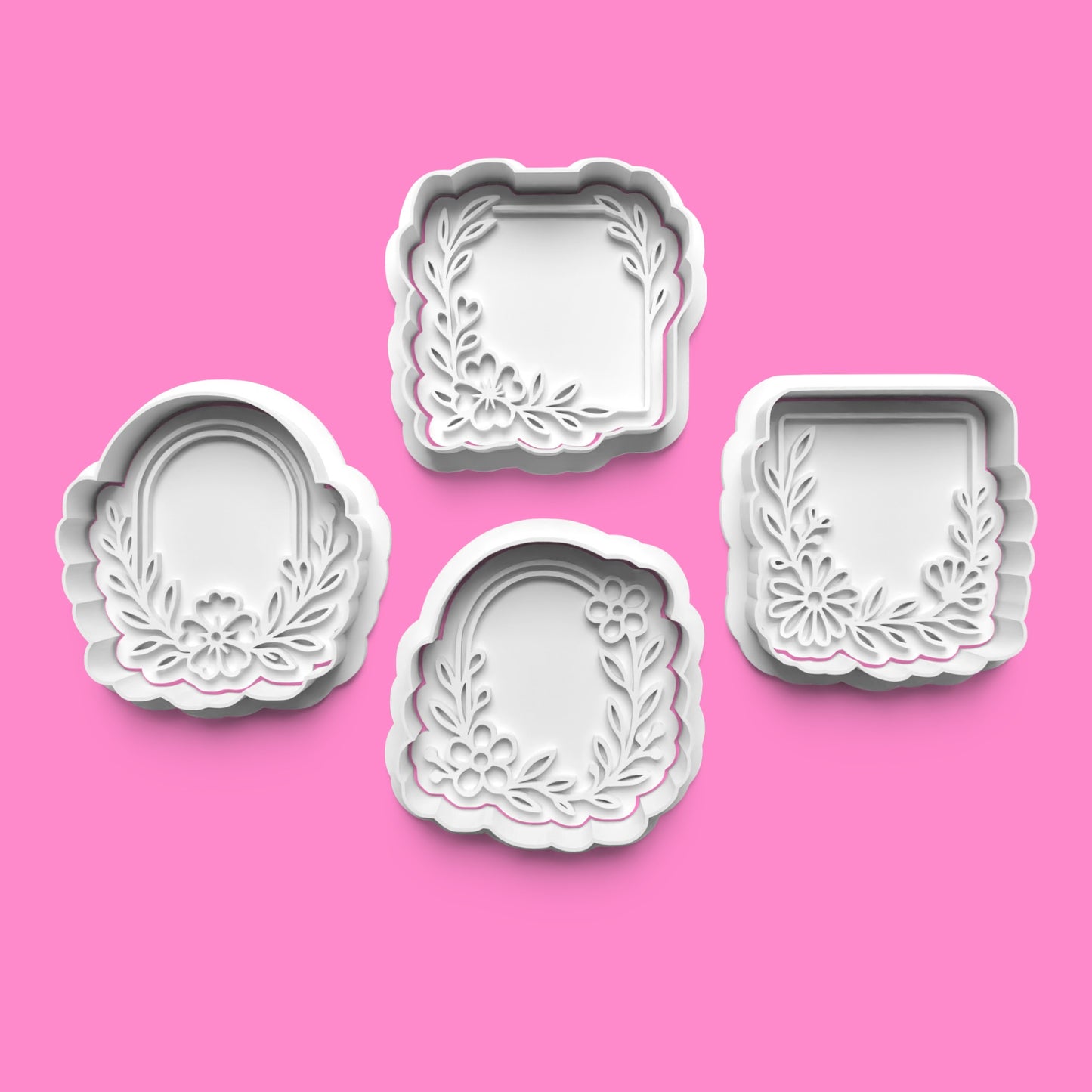 Floral Frames Cookie Cutter & Embosser Stamp Set – Elegant Botanical Collection