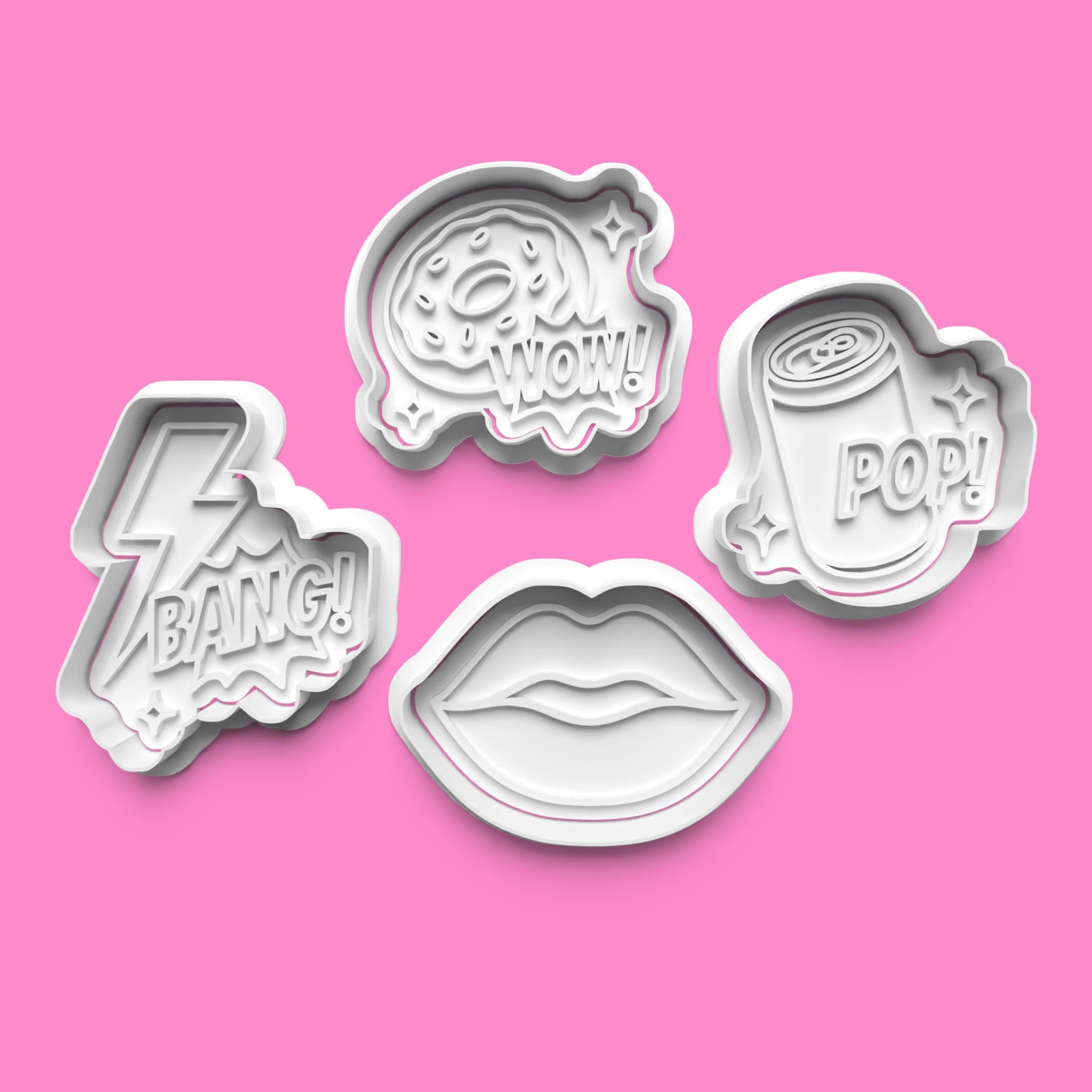 Retro Pop Art Cookie Cutter & Embosser Stamp Set – Comic Style Baking Collection