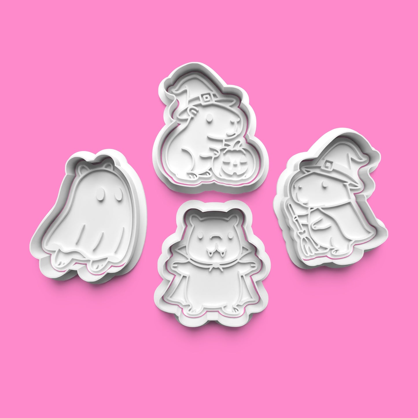 Halloween Capybara Cookie Cutter & Embosser Set (Set of 4 – Witchy & Spooky Designs)