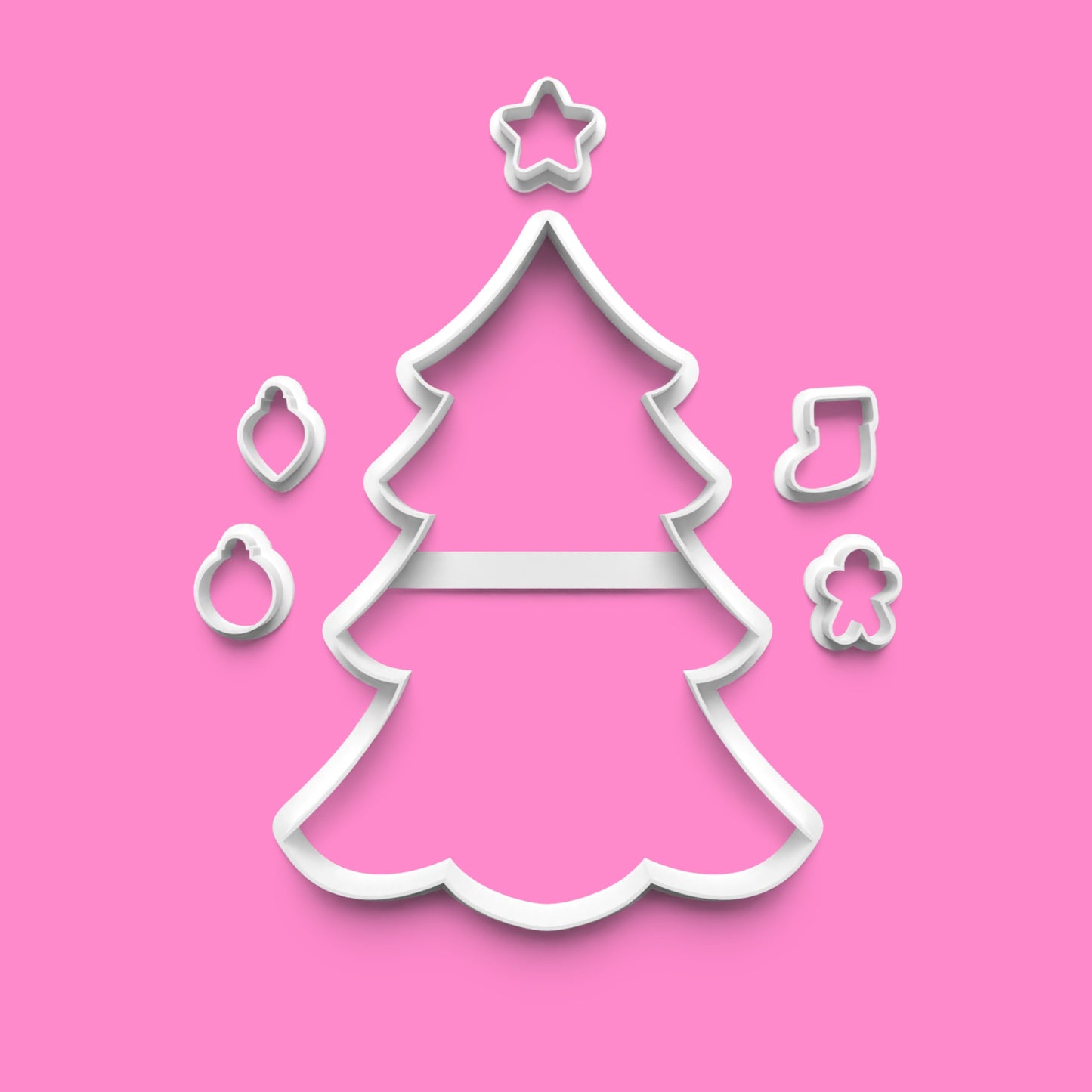 Christmas Tree Cookie Cutter Set – With Mini Decorations | 7-Piece Festive Set