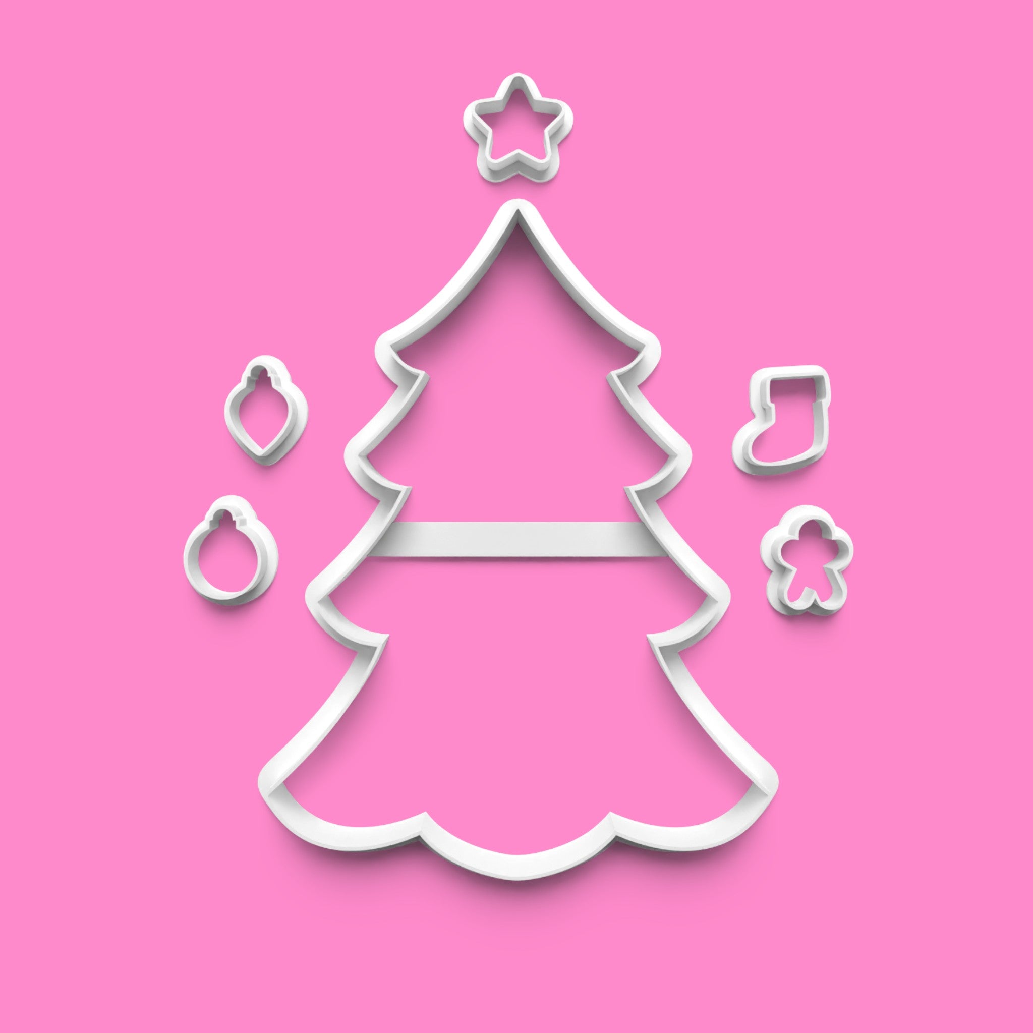 Christmas Tree Cookie Cutter Set – With Mini Decorations | 7-Piece Festive Set