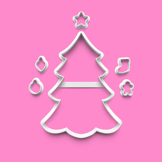 Christmas Tree Cookie Cutter Set – With Mini Decorations | 7-Piece Festive Set