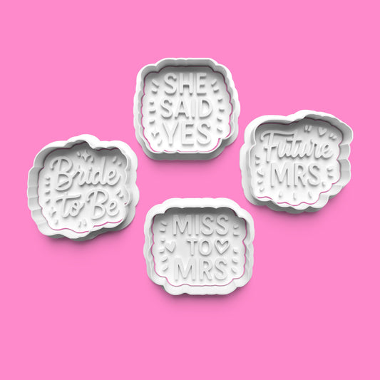 Bride-To-Be Cookie Cutter Embosser Set – Wedding & Hen Party Set (4 Pieces)