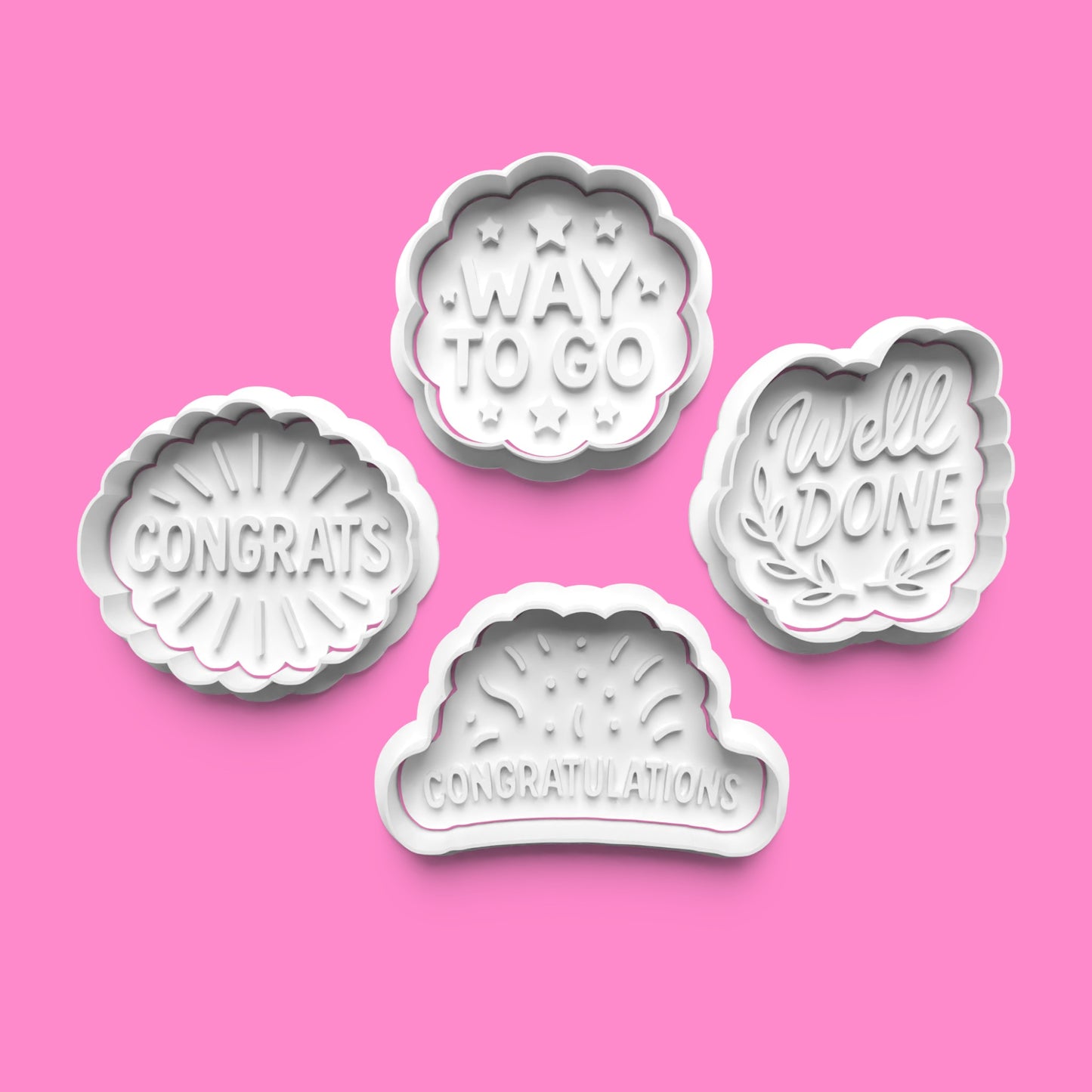 Celebration Cookie Cutter Embosser Set – Congrats & Well Done (4 Pieces)