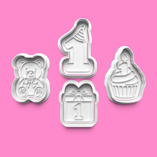 1st Birthday Cookie Cutter Embosser Set – 4-Piece Baby Milestone Set