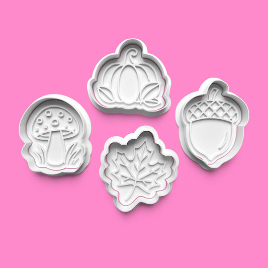 Woodland Autumn Cookie Cutter Embosser Set – 4-Piece Fall/Festival Collection