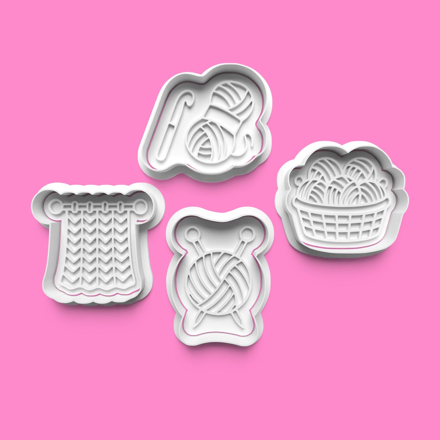Knitting & Crochet Cookie Cutter & Embosser Set – 4 Piece Crafty Baking Tool Set