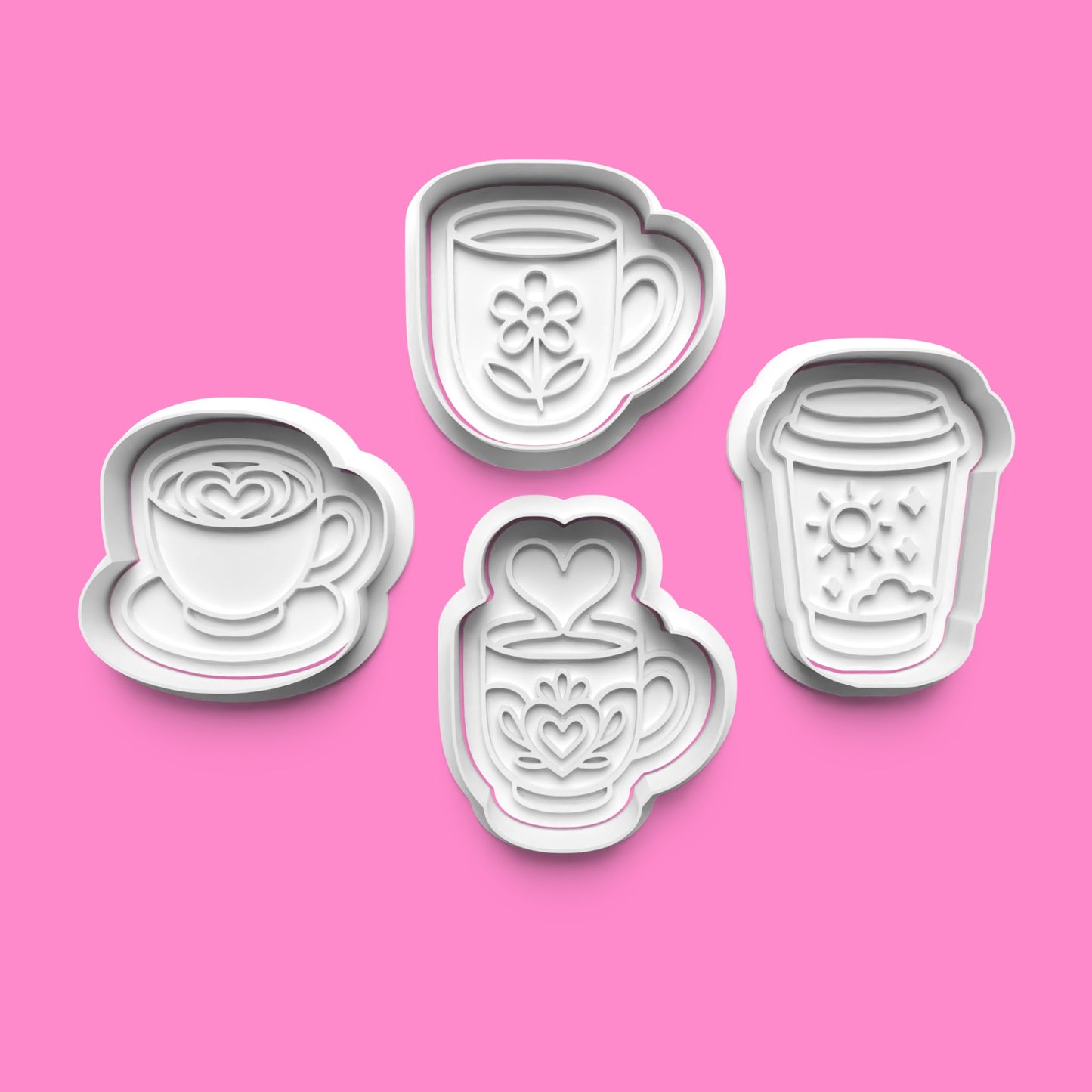 Coffee Cup Cookie Cutter & Embosser Set – 4-Piece Café Vibes Collection