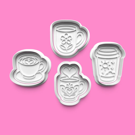 Coffee Cup Cookie Cutter & Embosser Set – 4-Piece Café Vibes Collection