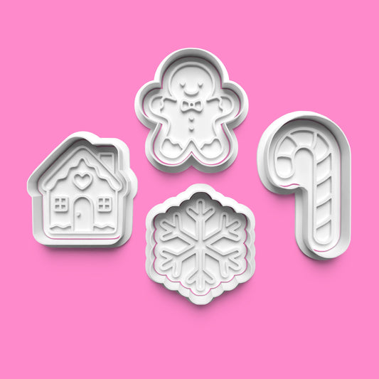 Christmas Cookie Cutter Set – Gingerbread, Snowflake, Candy Cane & House (4-Piece Holiday Bake Set)