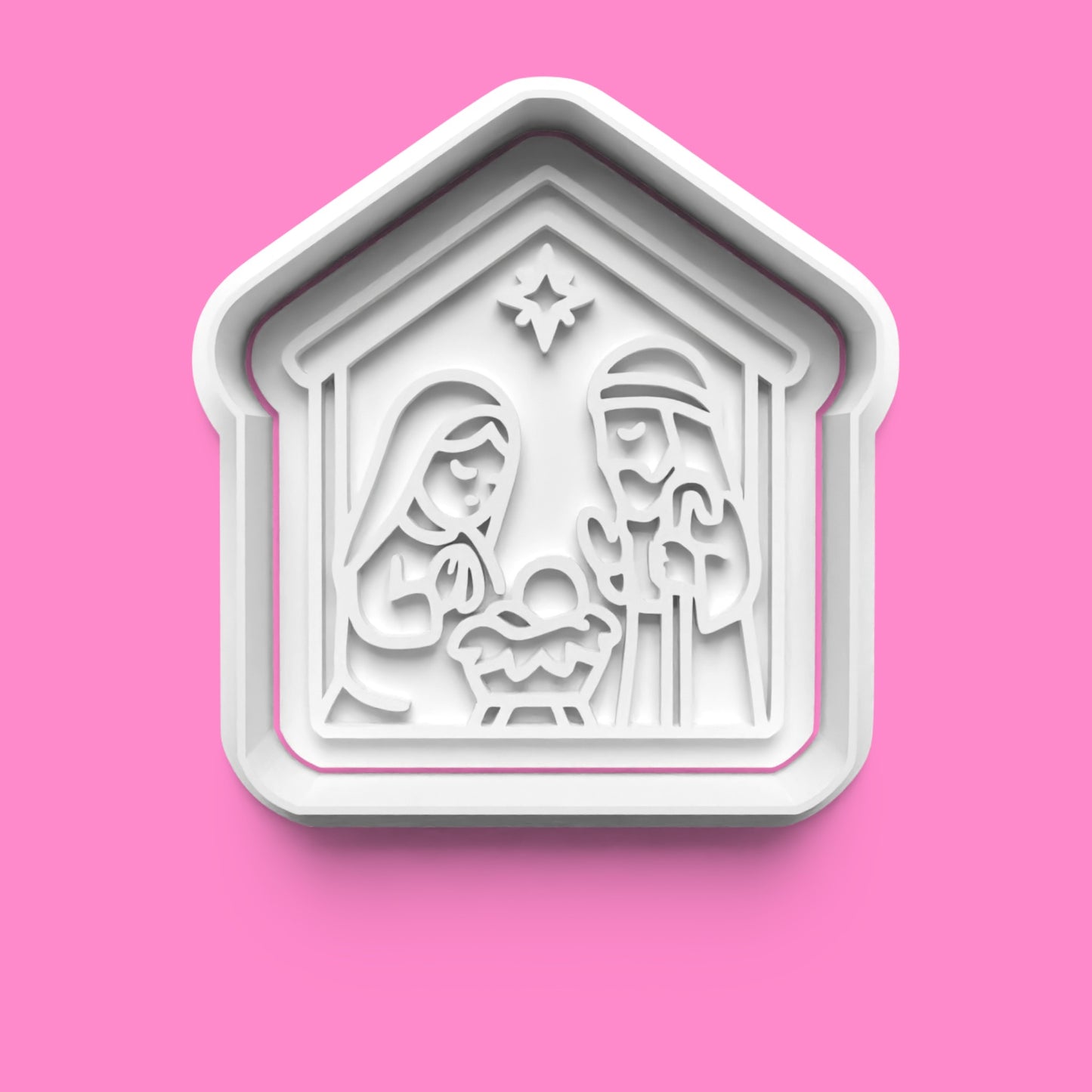 Nativity Scene Cookie Cutter Set – Angel, Star, Shepherd & Stable (4-Piece Christmas Embosser Set)