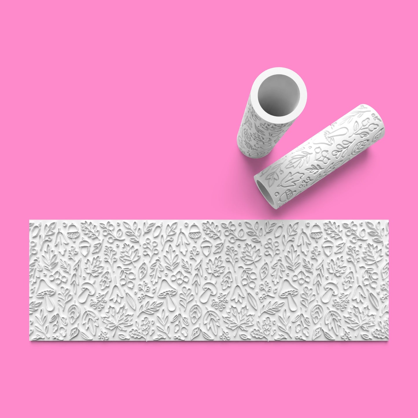 Autumn Leaves & Woodland Cookie Roller | Textured Fondant Roller | Acorns, Mushrooms & Leaves Design