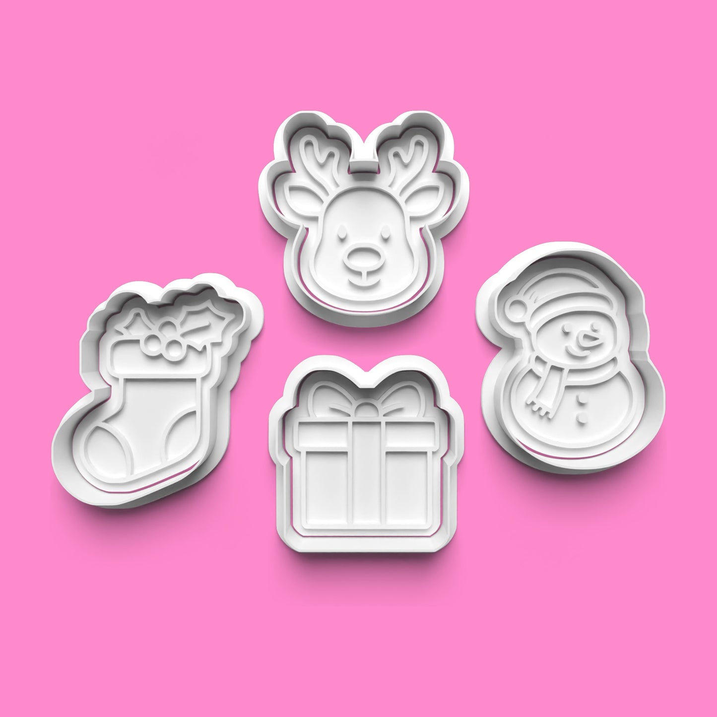 Christmas Cookie Cutter & Embosser Set – Reindeer, Snowman, Gift, Stocking