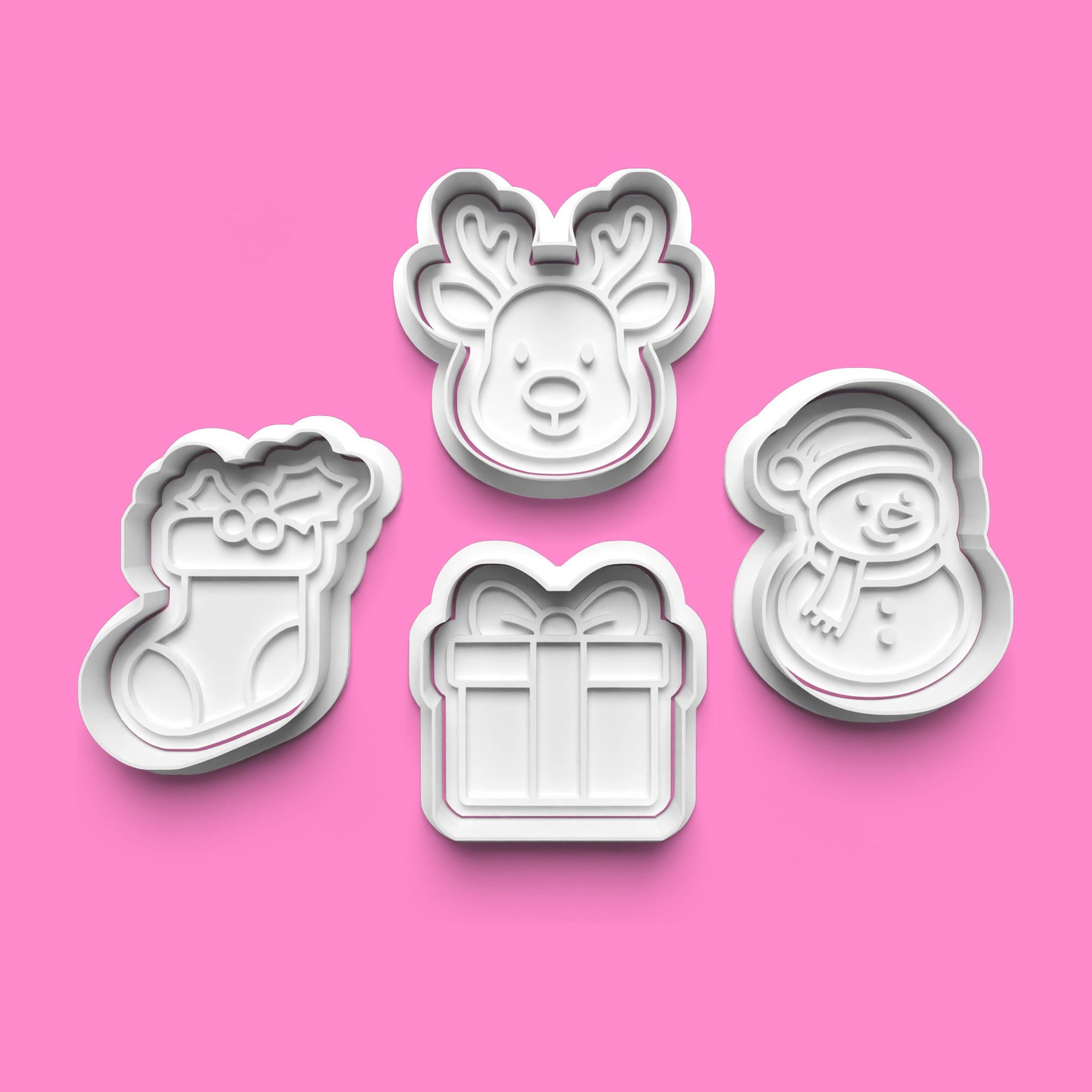 Christmas Cookie Cutter & Embosser Set – Reindeer, Snowman, Gift, Stocking
