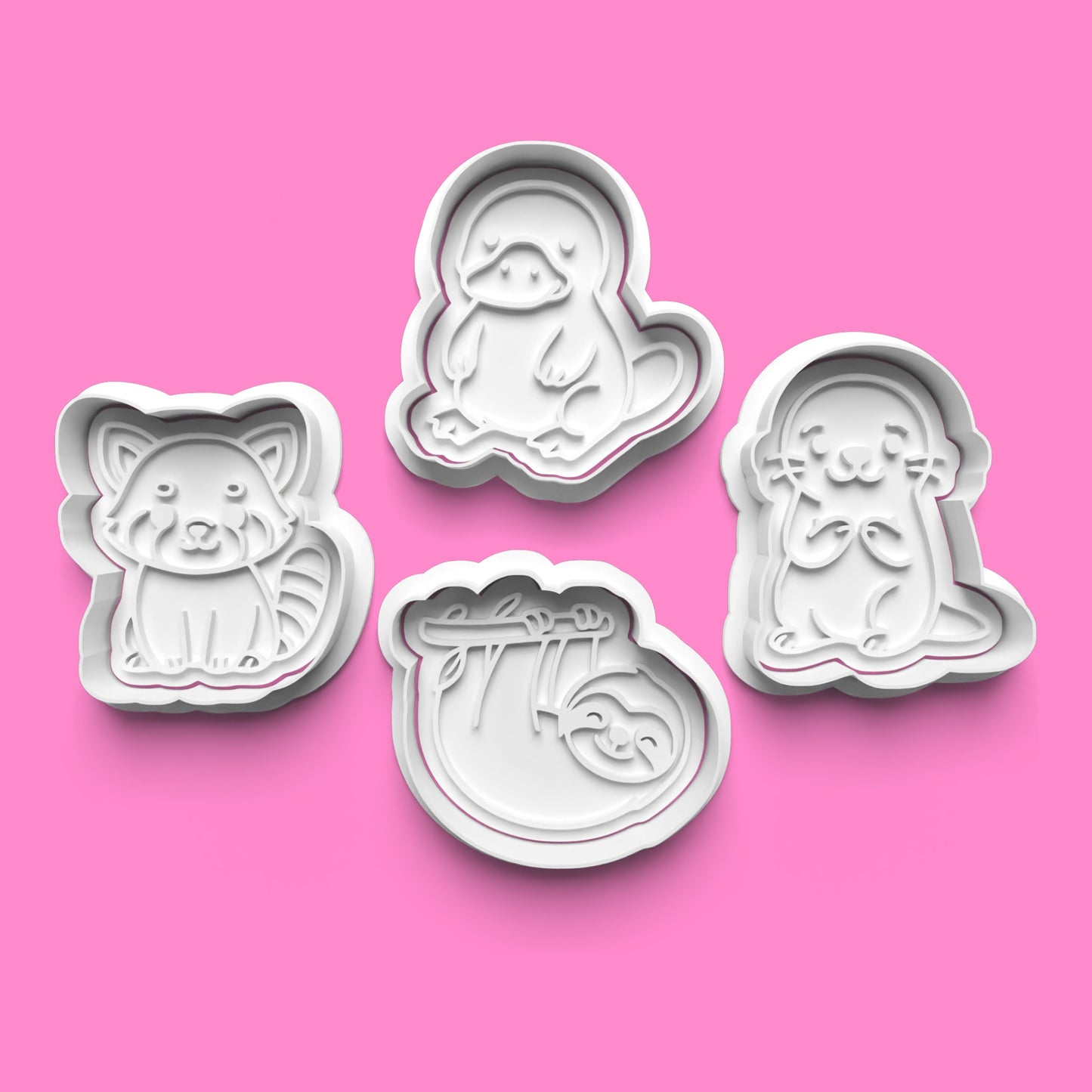 Adorable Animals Cookie Cutter & Embosser Set – Red Panda, Sloth, Platypus & Otter