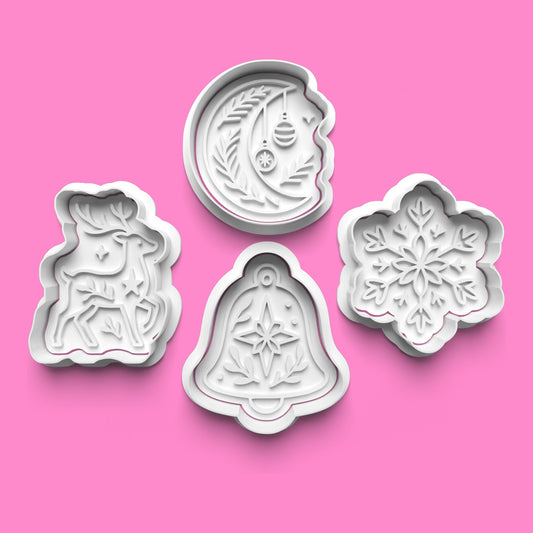 Mystic Christmas Cookie Cutter & Embosser Set – Reindeer, Bell, Snowflake & Moon