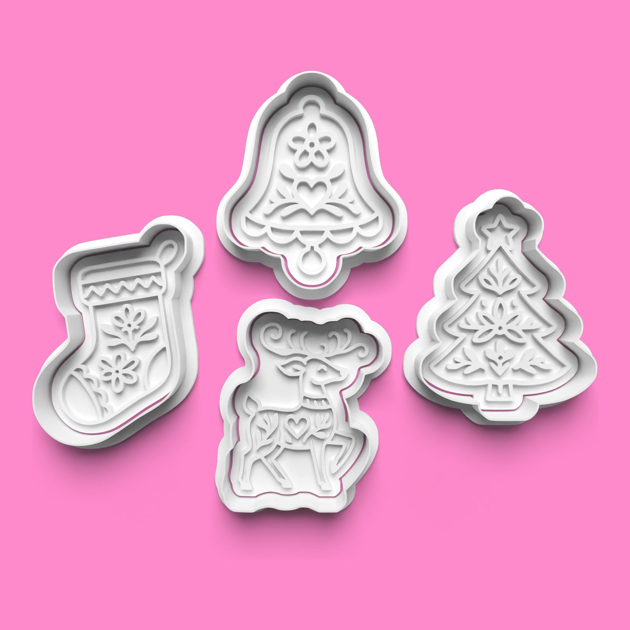 Nordic Christmas Cookie Cutter Set – Stocking, Tree, Bell & Reindeer