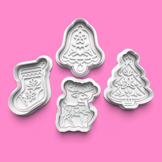 Nordic Christmas Cookie Cutter Set – Stocking, Tree, Bell & Reindeer