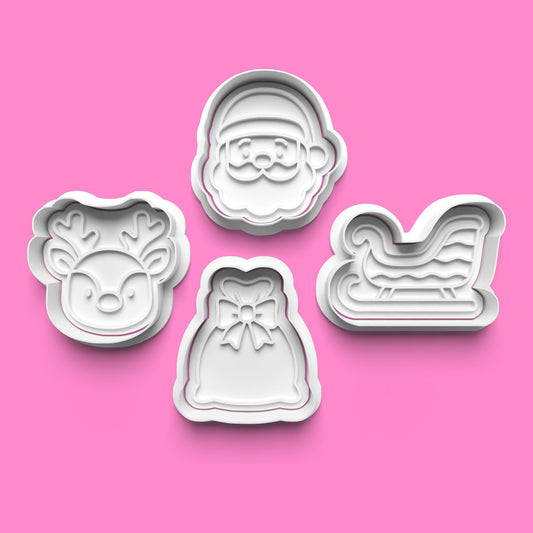 Christmas Santa’s Sleigh Cookie Cutter & Embosser Set – Set of 4