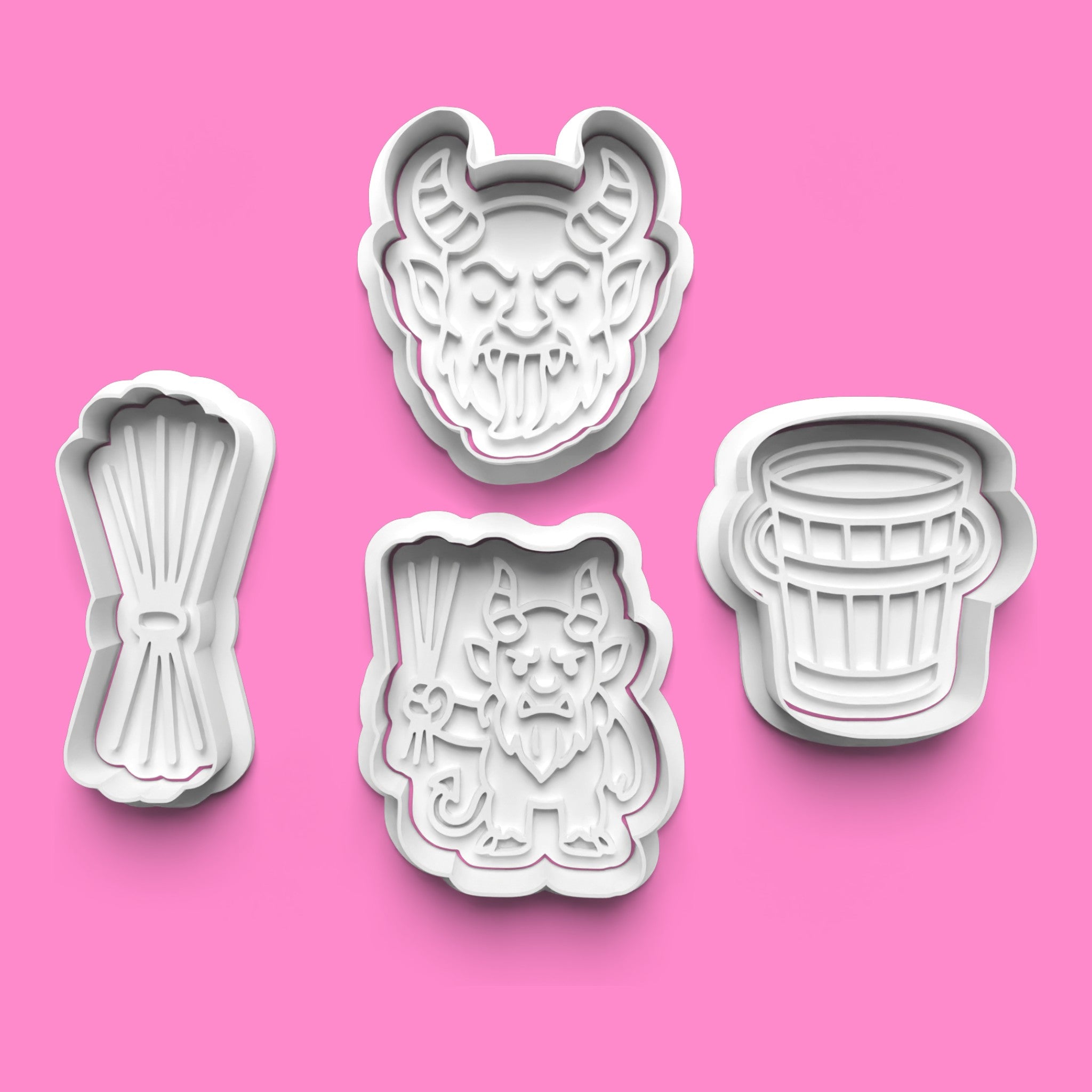 Krampus Cookie Cutter & Embosser Set – 4 Piece Naughty Christmas Set