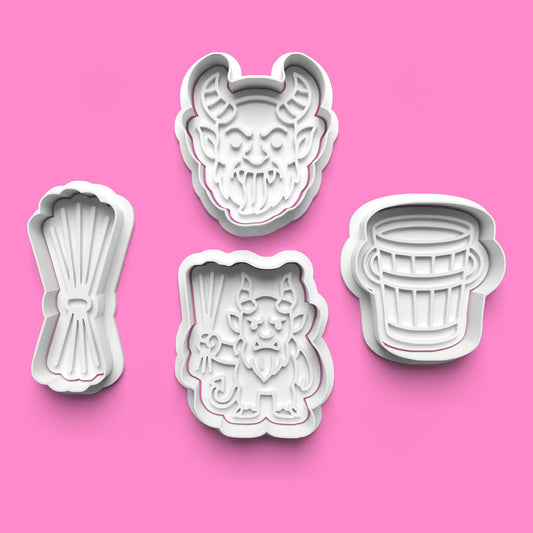 Krampus Cookie Cutter & Embosser Set – 4 Piece Naughty Christmas Set