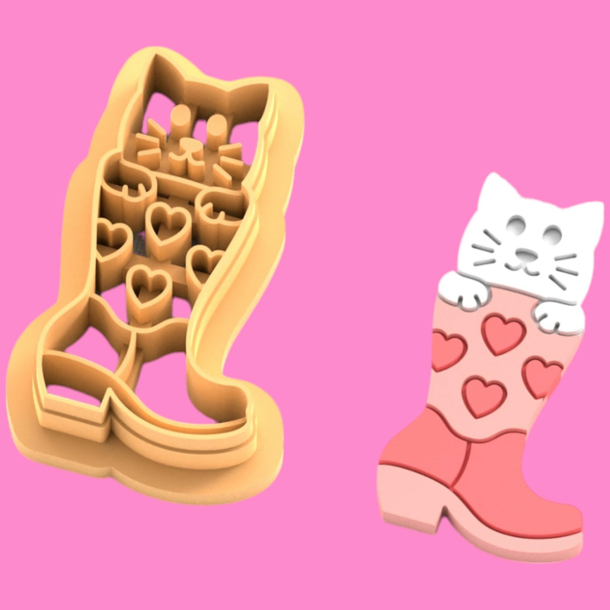Cowboy Boot with Cat Clay Cutter - Polymer clay Tools -Jewellery Tools-Earring  Clay Cutters,Clay Earring Cutters,Most Unique Design. Cookie Cutter.