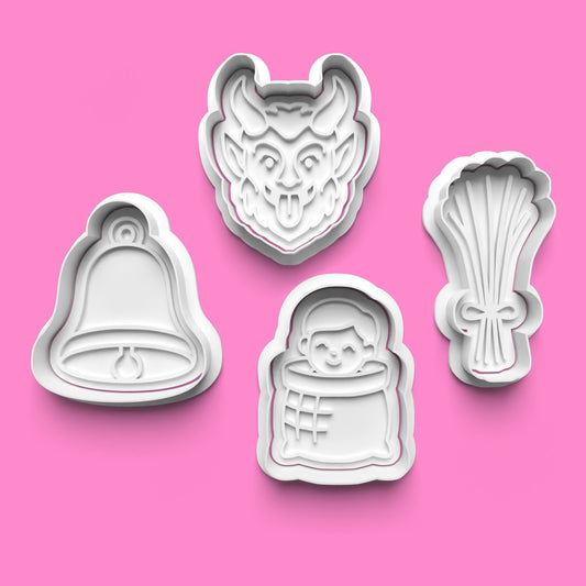 Krampus Cookie Cutter Set – Bell, Birch, Kid in Sack & Cheeky Krampus